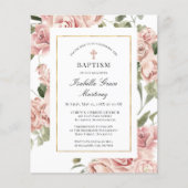 Budget roze Rose Floral Cross Baptism Uitnodiging (Voorkant)