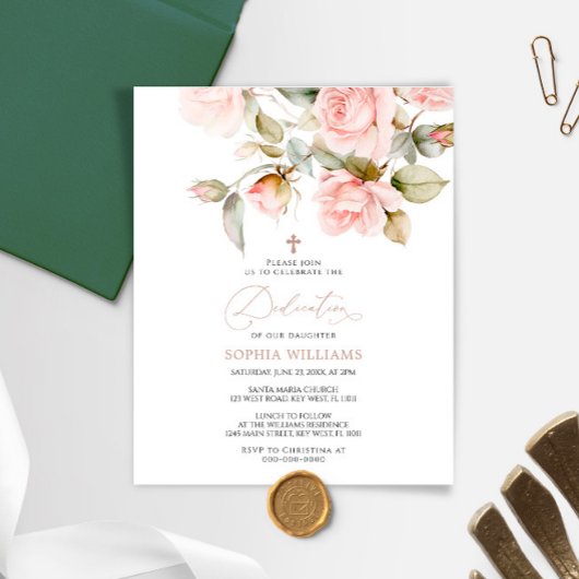 Budget roze Rose & Greenery Dedication Invitation
