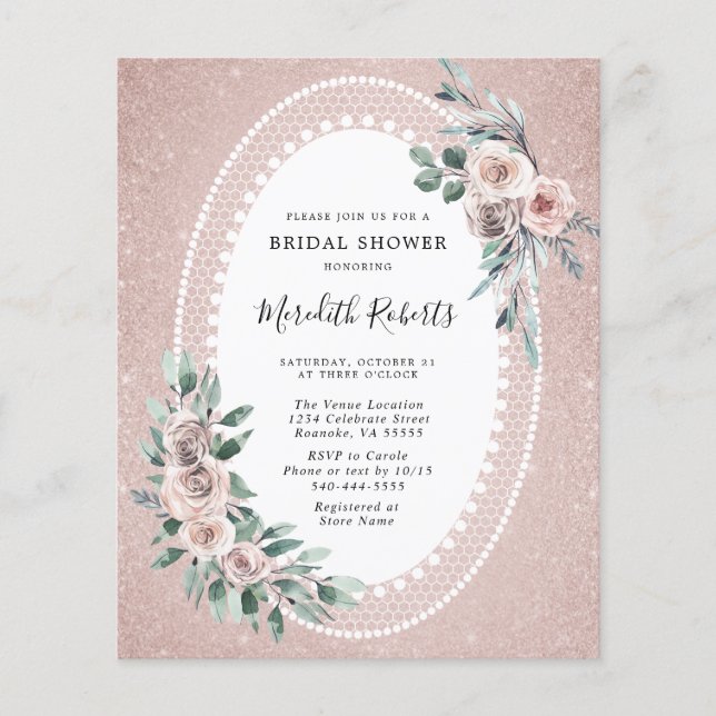 Budget roze Roses Glitter Bridal Shower (Voorkant)