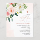 Budget Roze Roze Bloemen Baptisme Uitnodiging (Voorkant)