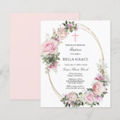 Budget Roze Roze Floral Baptism Uitnodiging (Voorkant / Achterkant)