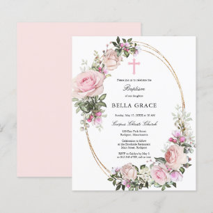 Budget Roze Roze Floral Baptism Uitnodiging