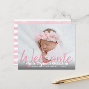 Budget roze Welkom 1 Foto Baby Aankondiging