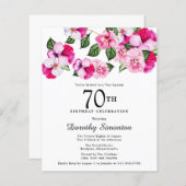 Budget Roze White Floral 70th Birthday Invitation (Voorkant / Achterkant)