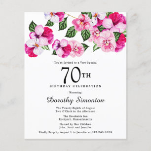 Budget Roze White Floral 70th Birthday Invitation