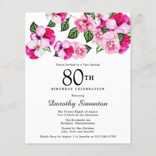 Budget Roze White Floral 80th Birthday Invitation
