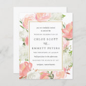 Budget roze White Floral Rustic Wedding Invitation (Voorkant / Achterkant)