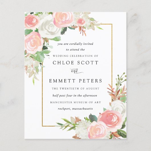 Budget roze White Floral Rustic Wedding Invitation (Voorkant)