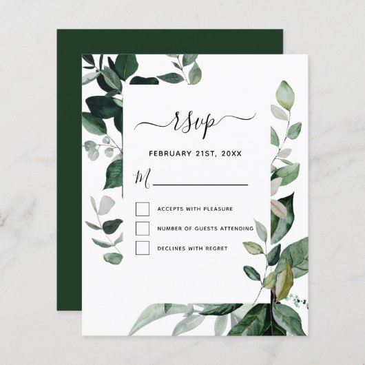 Budget RSVP Botanical Greenery Foliage Weddenschap (Voorkant / Achterkant)