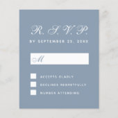 Budget RSVP Stof Blauw Witte Script Antwoordkaart (Voorkant)