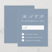 Budget RSVP Stof Blauw Witte Script Reactiekaart (Voorkant / Achterkant)