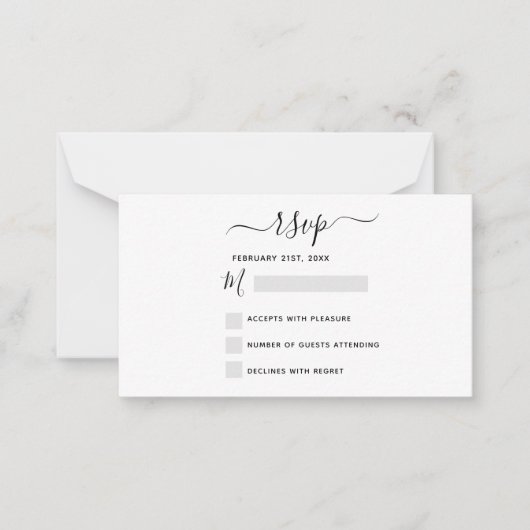 Budget RSVP Weddenschap Black White Script Notitiekaartje (Voorkant)