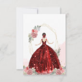 Budget Ruby Red Floral Geometric Quinceañera Notitiekaartje (Achterkant)