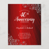 Budget Ruby Red Swirl 40th Jubileum Invitations (Voorkant)