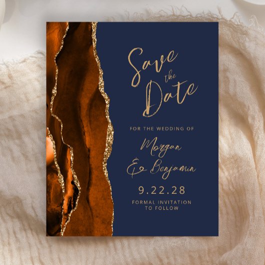 Budget Rust Gold Agaat Navy Script Save the Date