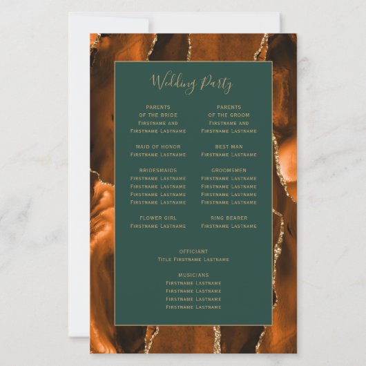 Budget Rust Gold Agate Green Wedding Program (Achterkant)