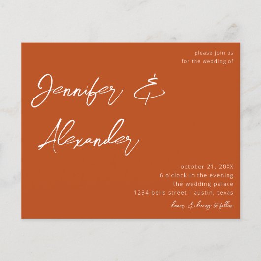 Budget Rust Oranje Calligrafie Foto Wedding V2 Flyer (Voorkant)