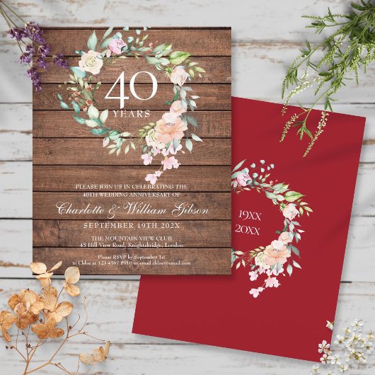 Budget Rustic 40th Anniversary Ruby Bloemen Uitnod