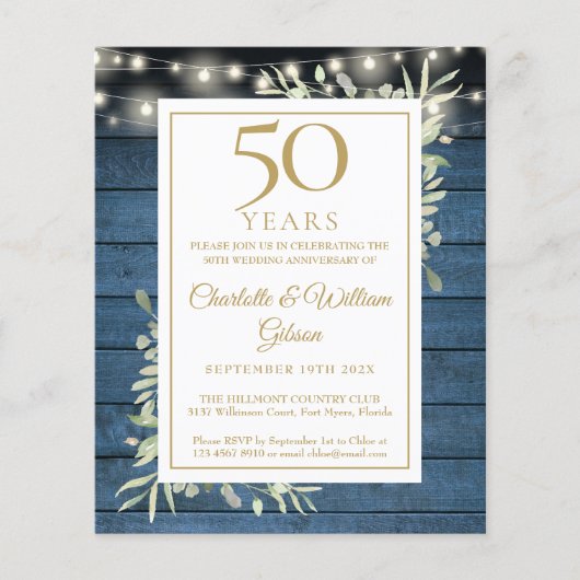 Budget Rustic 50ste verjaardag Groene uitnodiging (Voorkant)