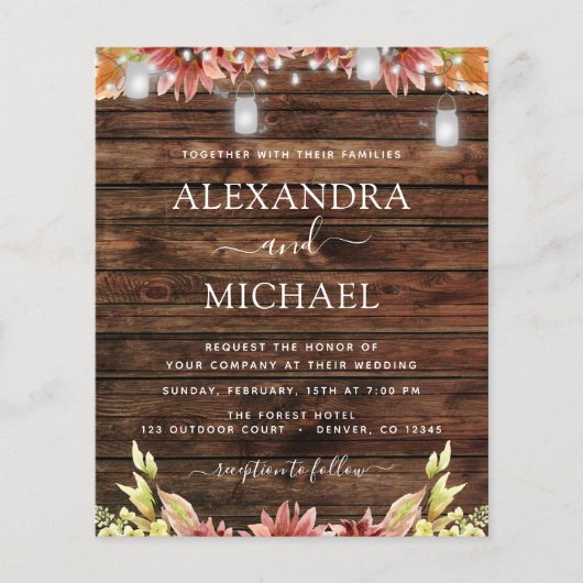 Budget Rustic Autumn Sunflower Wedding Uitnodiging Flyer (Voorkant)