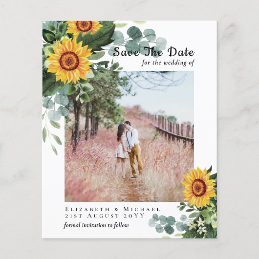 BUDGET RUSTIC BEWAAR DE DATUM Rustige zonnebloemen Flyer (Voorkant)