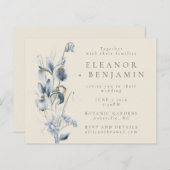 Budget  Rustic Blue Floral Wedding Invite (Voorkant / Achterkant)