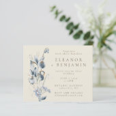 Budget  Rustic Blue Floral Wedding Invite (Staand voorkant)