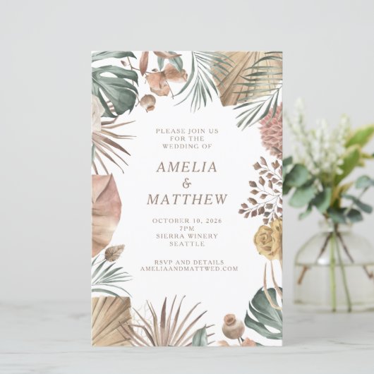 Budget Rustic Boho Greenery Wedding Invite (Staand voorkant)
