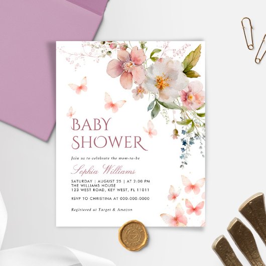 Budget Rustic Butterflies Baby shower Uitnodiging