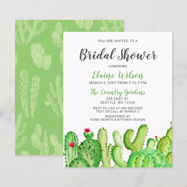 Budget Rustic Cactus Bridal Shower Invitation (Voorkant / Achterkant)