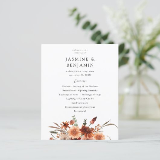 Budget Rustic Earth Florals Programme de mariage (Debout devant)