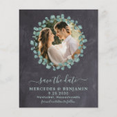 Budget Rustic Eucalyptus Photo Save the Date Kaart (Voorkant)