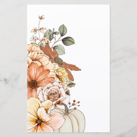 Budget Rustic Fall Florals Citrouille Menu Mariage (Dos)