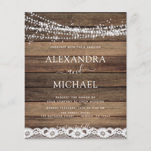 Budget Rustic Farmhouse String Lights Wedding Flyer (Voorkant)