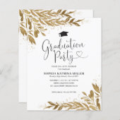 Budget Rustic Gold Floral Sparkle Graduation Party (Voorkant / Achterkant)