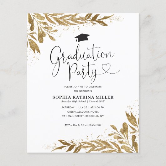 Budget Rustic Gold Floral Sparkle Graduation Party (Voorkant)