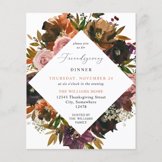 Budget Rustic Gold Herfst Floral Friendsgiving Flyer (Voorkant)
