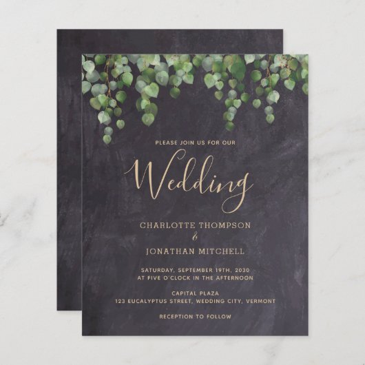 Budget Rustic Green Feuilles Faire-part de mariage (Devant / Derrière)