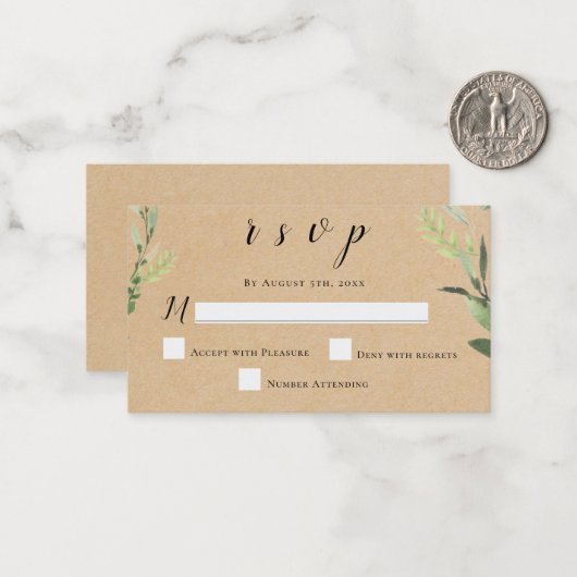 Budget Rustic Greenery Wedding Cartes de réponse R (Devant/Arrière en situation)