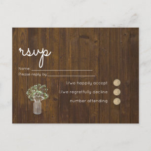 Budget Rustic Gypsophila Mason Jar Wedding RSVP Uitnodiging Briefkaart