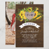 BUDGET Rustic Heart PHOTO Sunflower Wedding Invite (Voorkant / Achterkant)