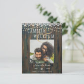 BUDGET RUSTIC LIGHTS LACE PHOTO Wedding Save Date (Staand voorkant)