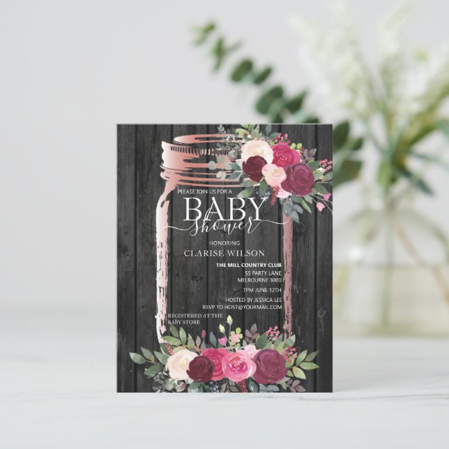 BUDGET Rustic Mason Jar Baby shower Uitnodiging (Staand voorkant)