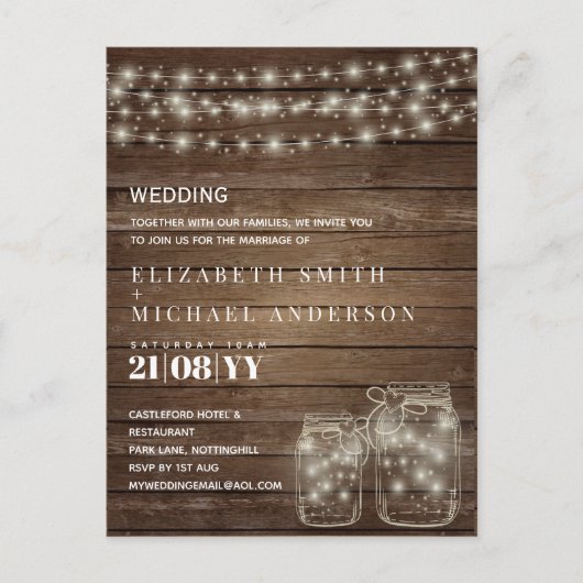 Budget Rustic Mason Jars allume les invitations -  (Devant)