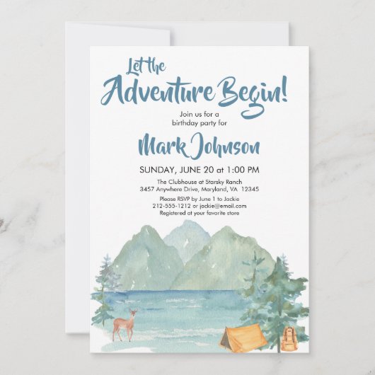 Budget Rustic Mountains Adventure Birthday Party Kaart (Voorkant)