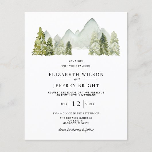 Budget Rustic Mountains Pine Wedding Invitation (Voorkant)