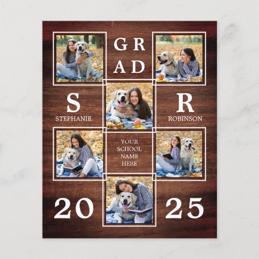 Budget Rustic Photo Collage Afstuderen Uitnodiging (Voorkant)