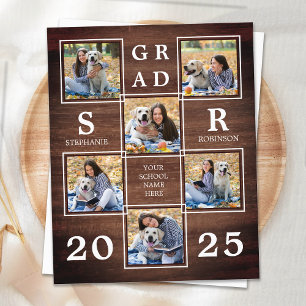 Budget Rustic Photo Collage Afstuderen Uitnodiging