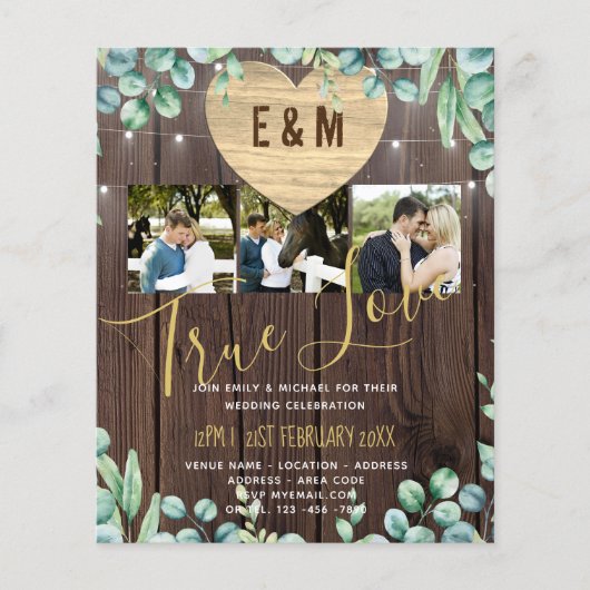 Budget Rustic Photo Collage Greenery Wedding Invit (Voorkant)