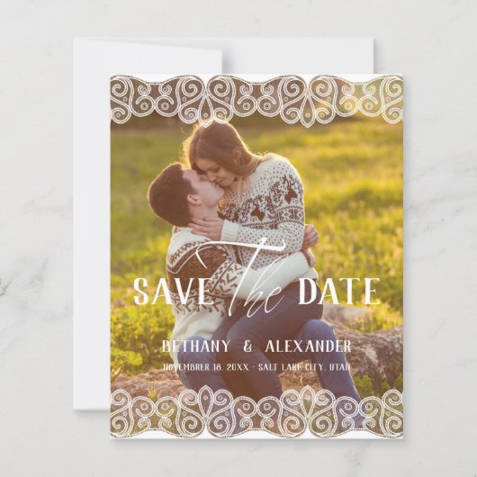 Budget Rustic Photo Lace Effect Whimsical Script (Voorkant)